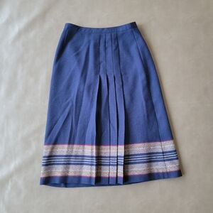 Vintage Koret Skirt 100% Wool. Pleated Midi Skirt. Blue Stripe. 70s, 80s, Small